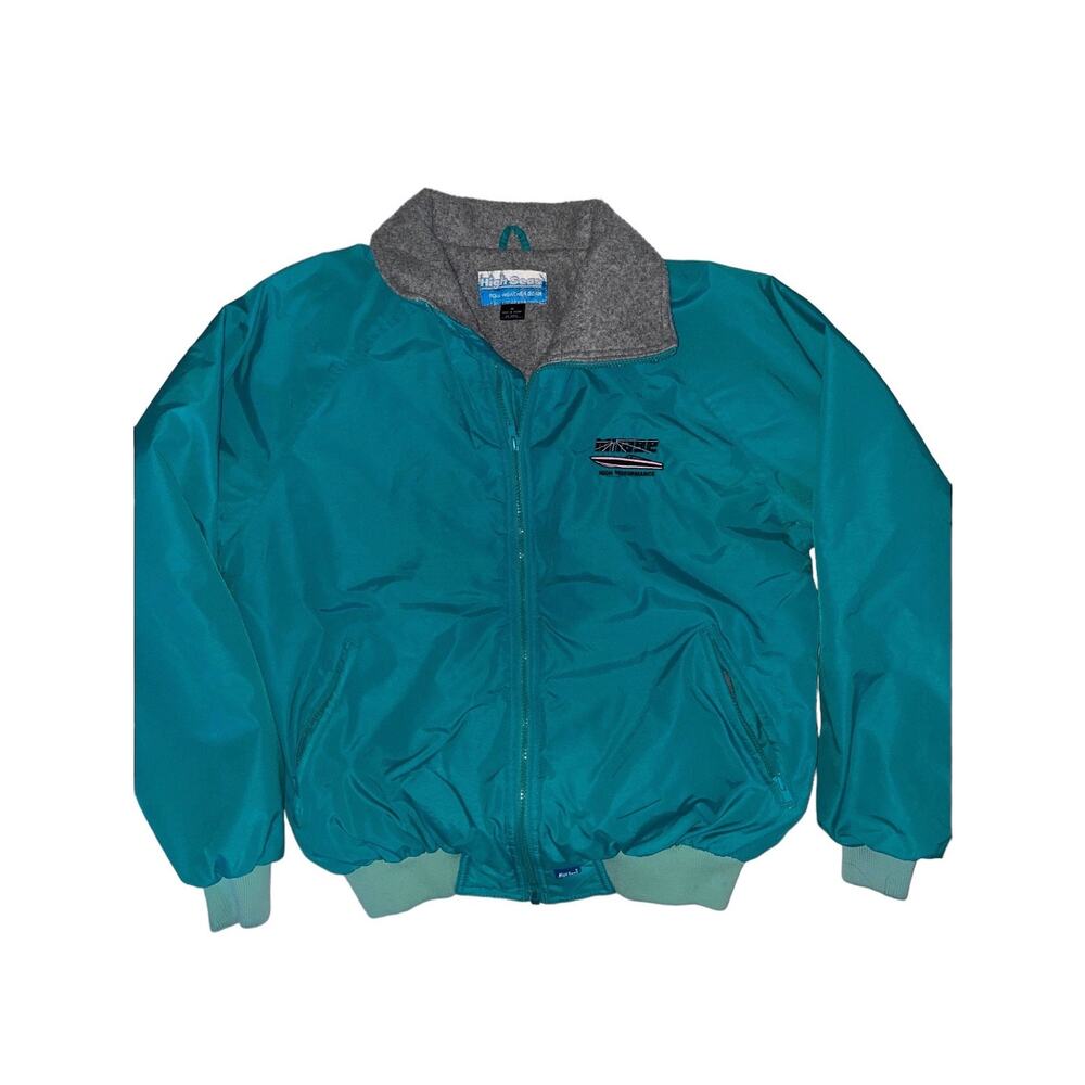 VTG Mirage High Seas Teal Green M Nylon Bomber Gray Fleece Full Zip Jacket